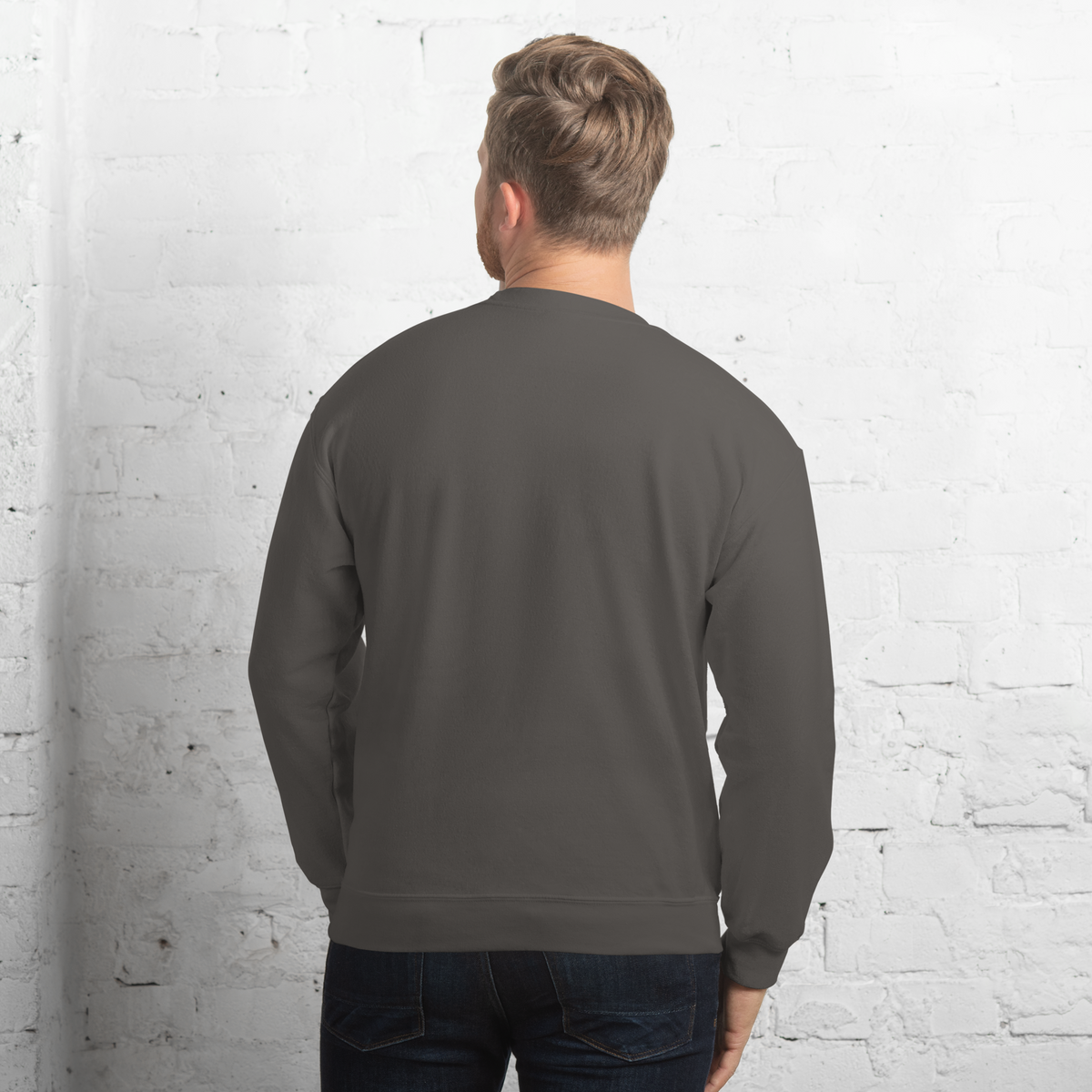 Male  Model wearing CORE Charcoal Crewneck for dance  studio practice -back