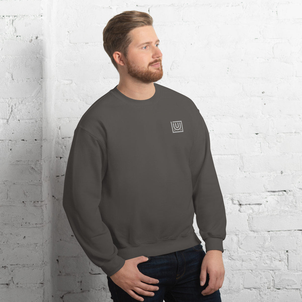 Male Model wearing CORE Charcoal Crewneck for dance studio practice - front