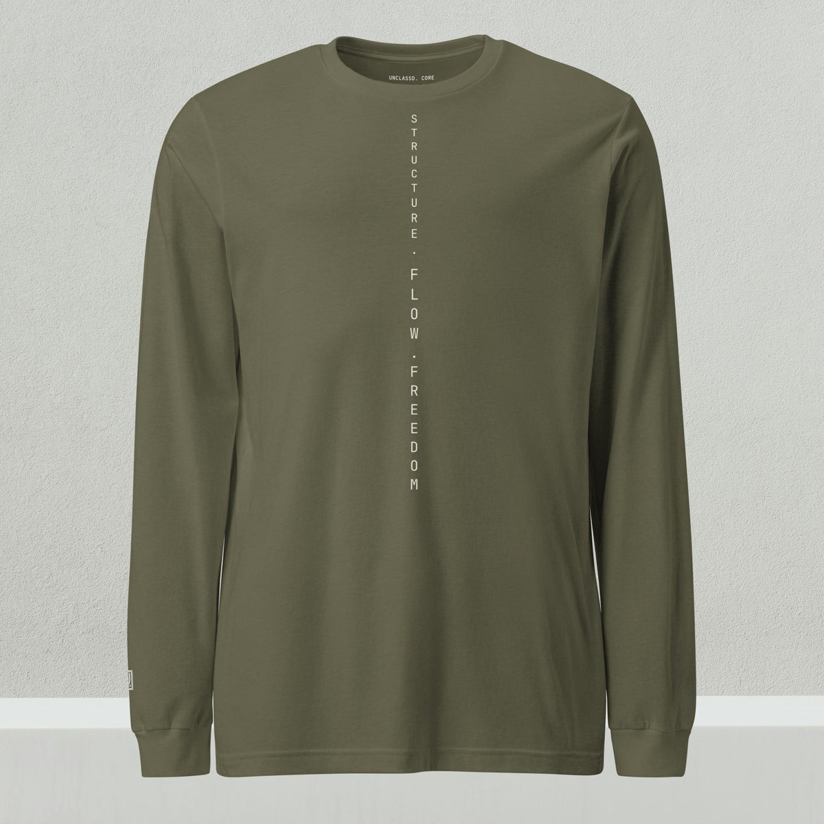 UNCLASSD Military Green long sleeve for dancers — grounded minimal layer - front 