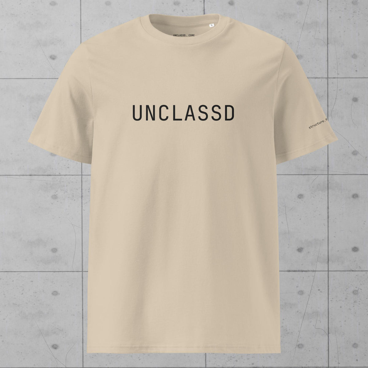 Front view of UNCLASSD CORE Sand Organic Tee for dancers and rollerskaters