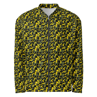 Yellow Camo fleece jacket in a relaxed unisex fit, front view
